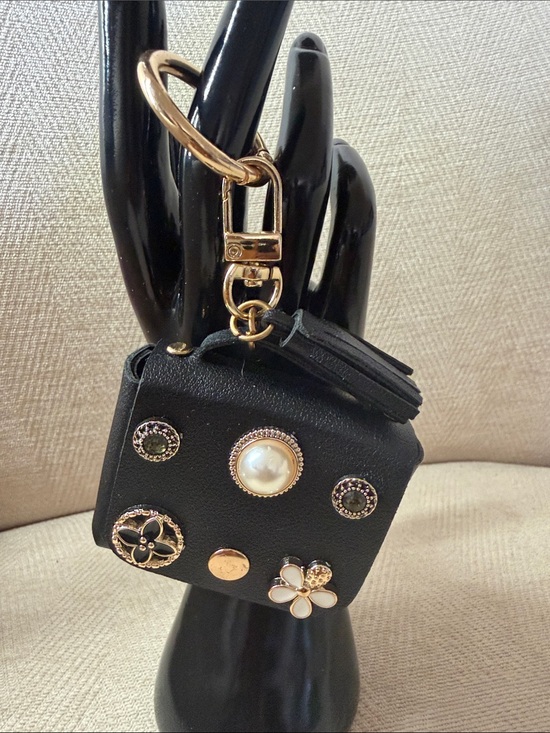 Source Unknown Handbags - Source Unknown Black Mini Bag Charm with Gold Hardware and Pearl Accent